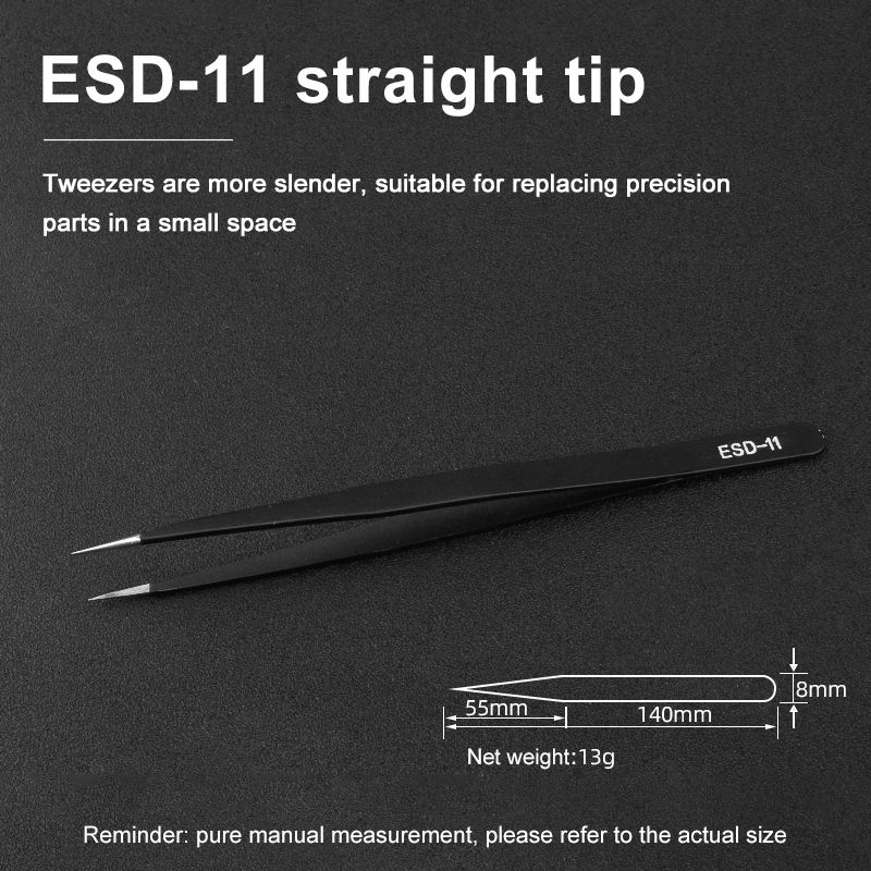 6Pcs/set Anti-static ESD Stainless Steel Tweezers Maintenance Tool Industrial Precision Curved Straight Tip Tweezers Repair Tool-ESD-11