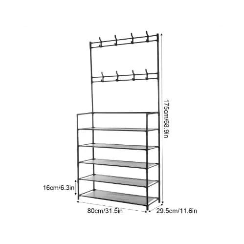 Multifunctional Shoe, Coat And Cap Rack- Black- 5 Layers