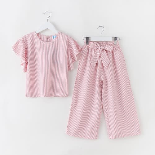 Stripped Palazo Pants Set - Pink