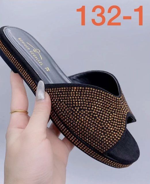 Ladies Exquisite Comfy Stoned Slippers-Gold