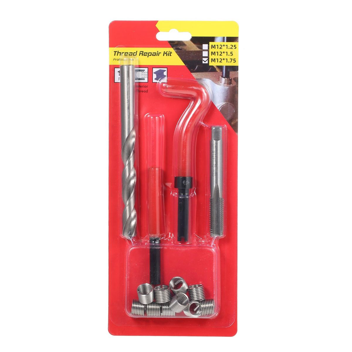 15Pcs Metric Thread Repair Insert Kit M5 M6 M8 M10 M12 M14 Helicoil Car Pro Coil Tool   M12 * 1.75