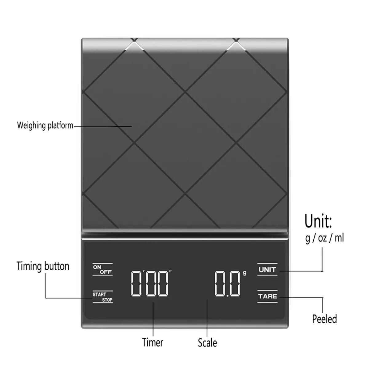 Kitchen Scale Coffee Electronic Scale Timer Peeling Function Overload Indication Auto Close high-precision sensor Kitchen Tools