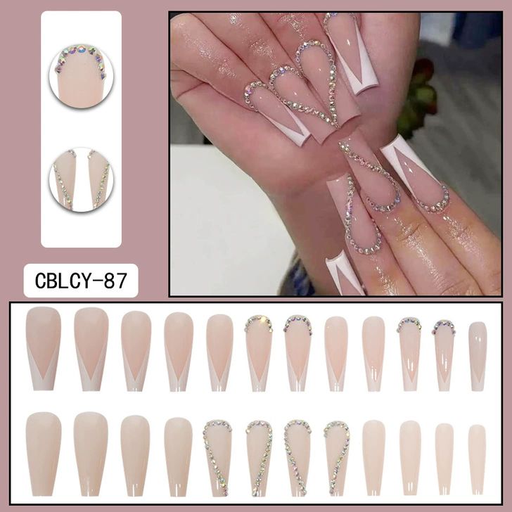 24pcs Pink White False Nails French Long Press On Nails