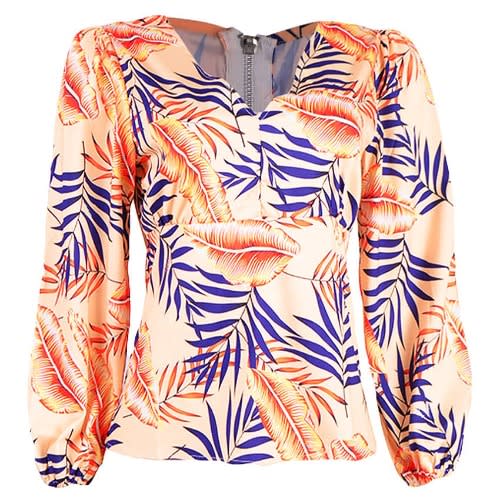 Floral Print Zipper Blouse