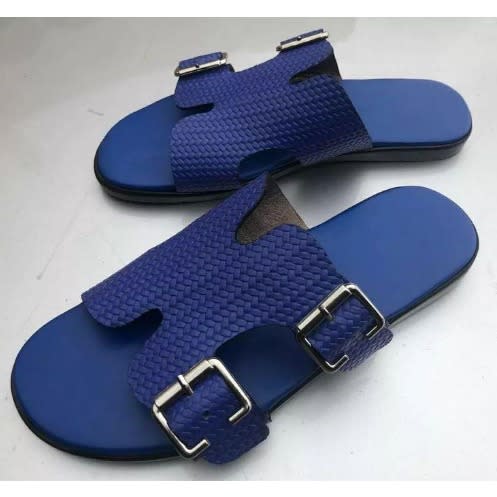 Leather Slippers - Blue