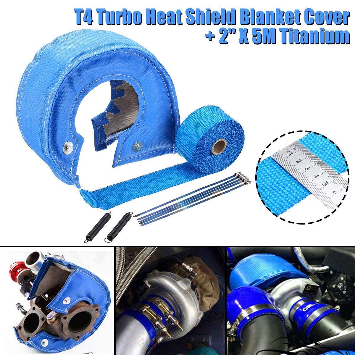 TURBO HEAT SHIELD BLANKET COVER + MANIFOLD DOWNPIPE WRAP 2" X 5M TITANIUM Blue (blue)