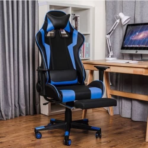 Leather Chair With Footrest - Blue And Black Furgle