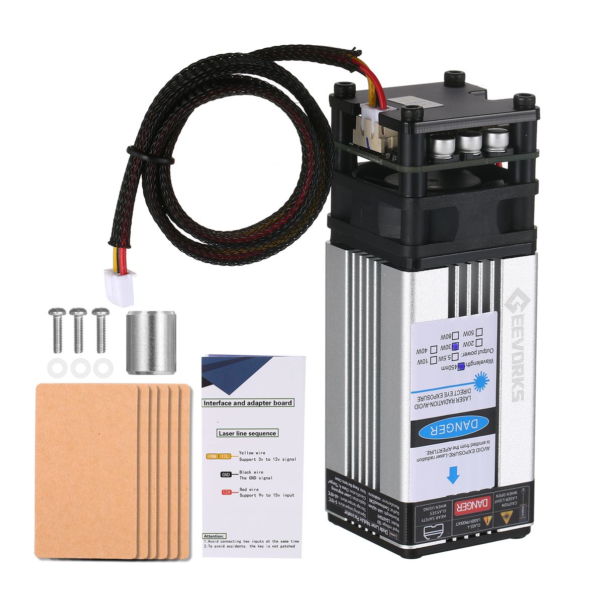 Geevorks 30W Laser Module 450nm Engraving Laser Head Fixed