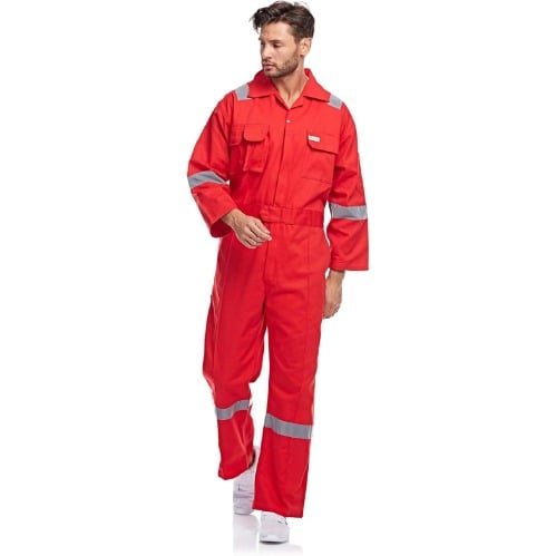 100% Twill Coverall With Reflector - 190 GSM - XL - RED