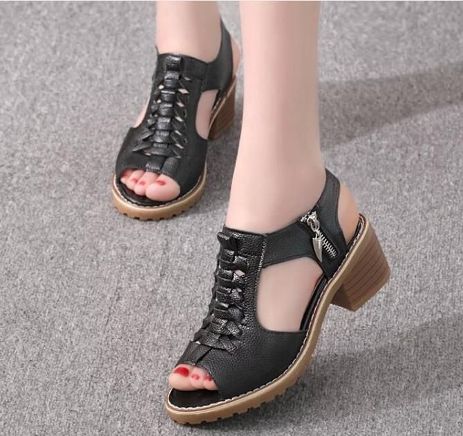 Women's Shoes Mid-Heeled Zip Sandals Block Heel