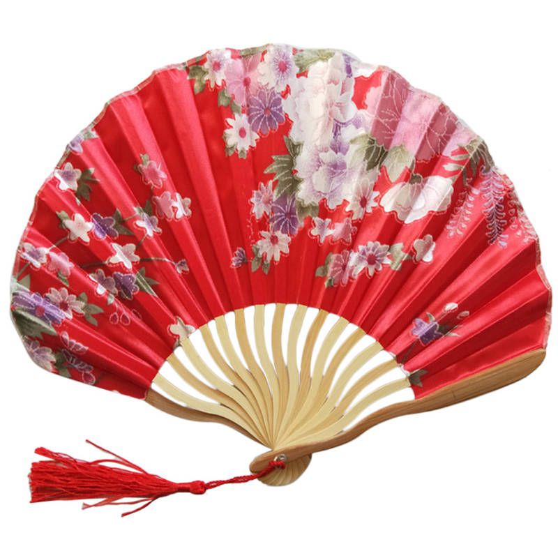 2019 1.30 Gift Church Hand Fans Bamboo Folding Held For Silk Wedding Fan Handheld Folded Fans