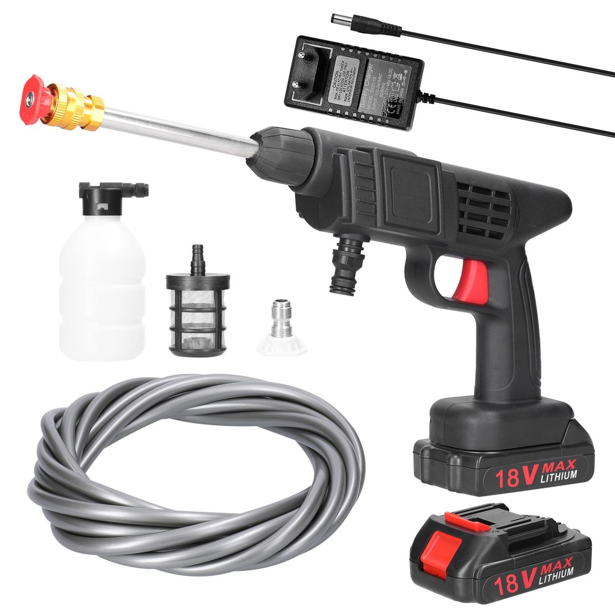 18V Household Cordless High Pressure Car Wash Tool Portable Vehicle Cleaning Machine Automobile Washer with Foam Bottle