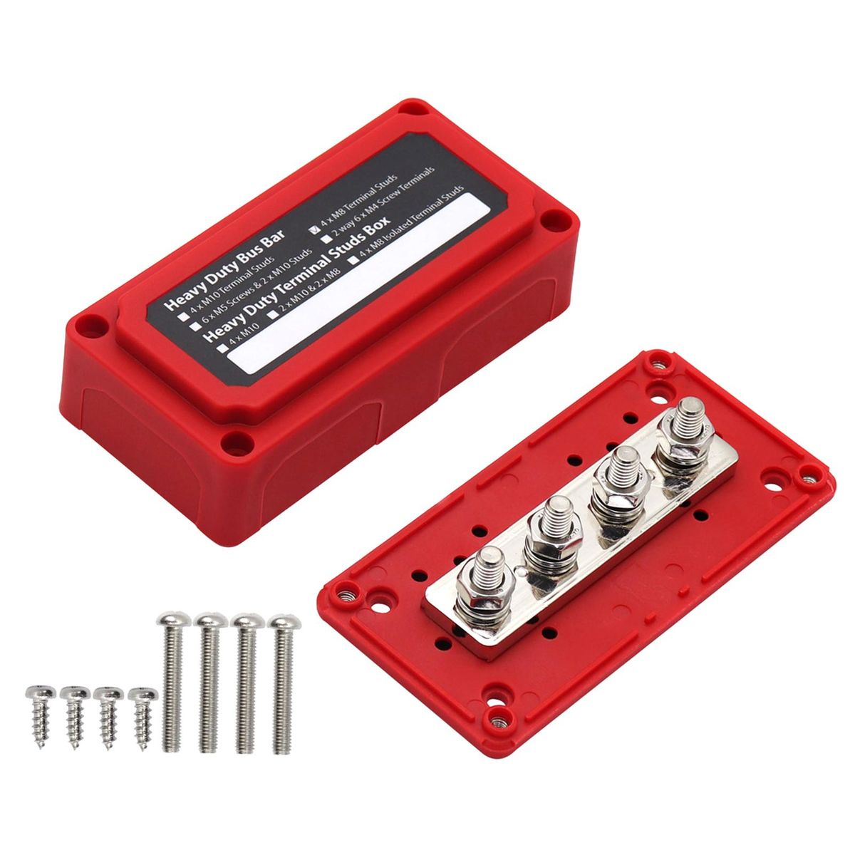 Power Distribution Block Heavy Duty Bus Bar Box with 5/16in M8*4 Terminal Studs 48V 300A Post Battery Junction Block for Car RV Truck Marine Boat