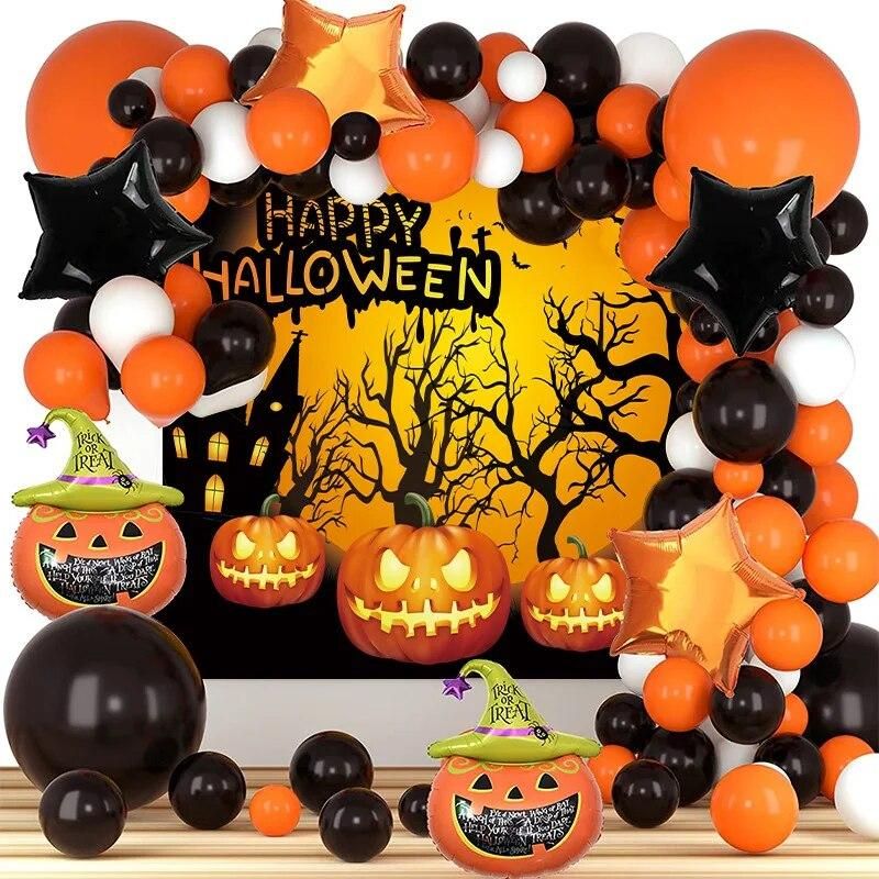 New Halloween Poster Balloon Chain Set Party Theme Decoration Pumpkin TRick Or Treat Double Sided Pattern