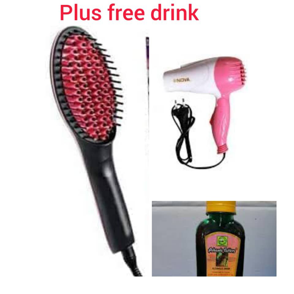Hair Straightener Brush/comb With Free Hair Dryer