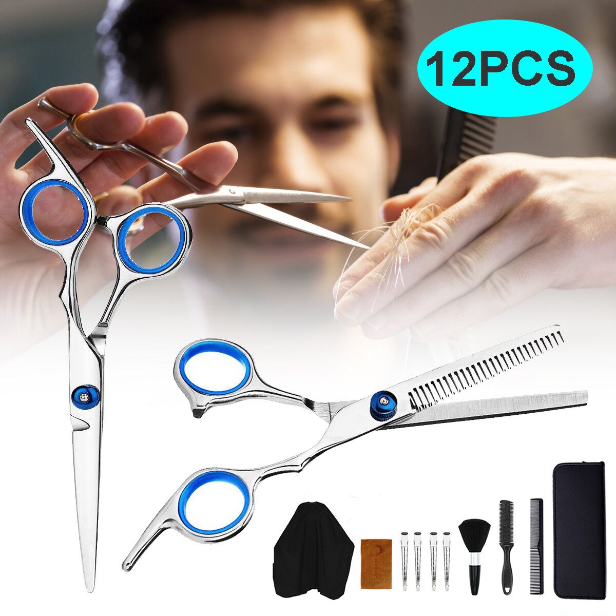 12 Pcs Professional Hair Scissor Set Hairdressing Tool Kit Thinning Shears Hair Comb Clips Cape Shears Kit For Home Salon Barber