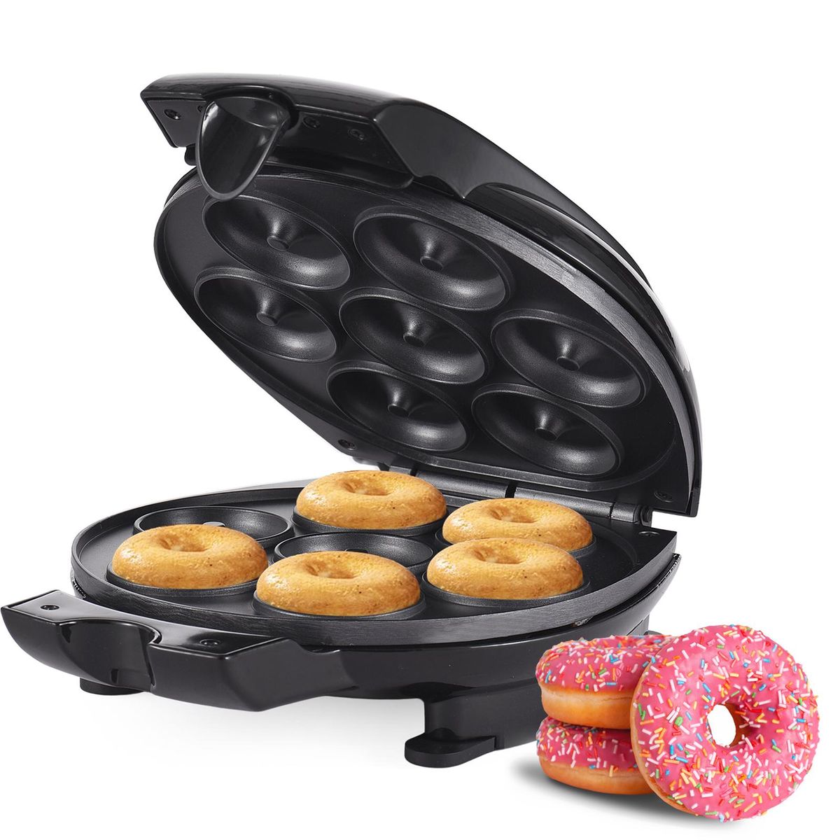 Household Mini Donut Maker Electric Donut Machine 700W Non-Stick Surface Makes 7 Doughnuts Breakfast Machine for Making Breakfast Snack Dessert Baking Tool