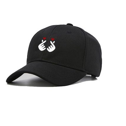 Korean Double Snap Love Hand Baseball Cap - Black