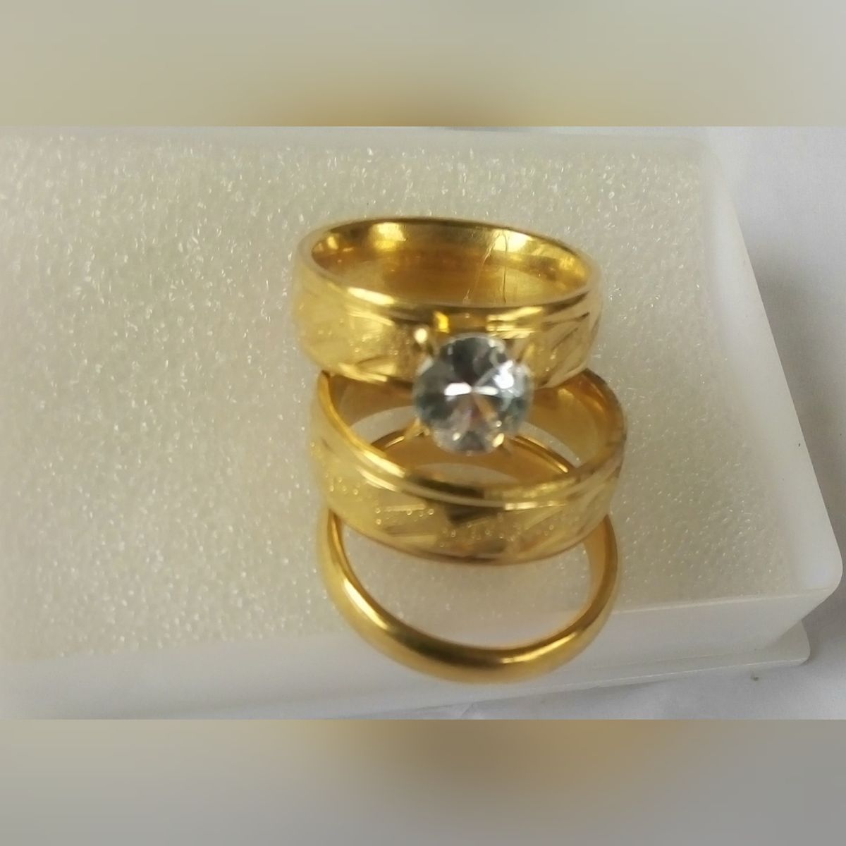 Gold Plated Wedding & Engagement Rings Set
