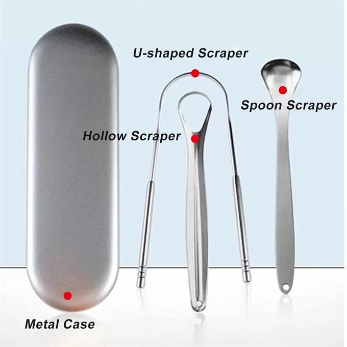 3-Pack Tongue Scrape Cleaner Adult Surgical Grade Bad Breath Elimination Stainless Steel Tool