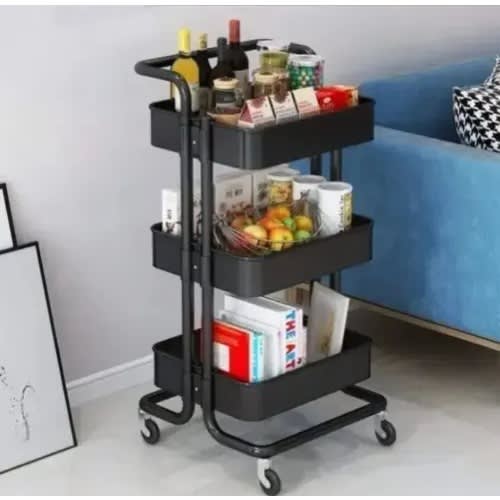 3 Tier Rolling Utility Cart Storage - Black