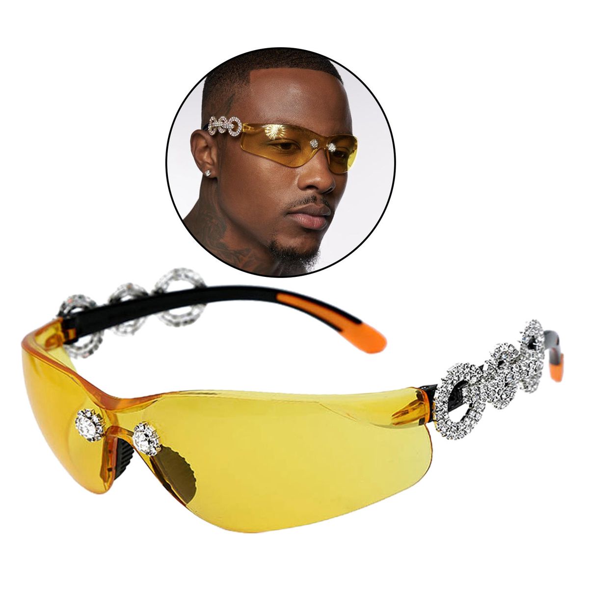 Frameless Crystal Sunglasses PC Sun Glasses Sport Party Yellow Lens