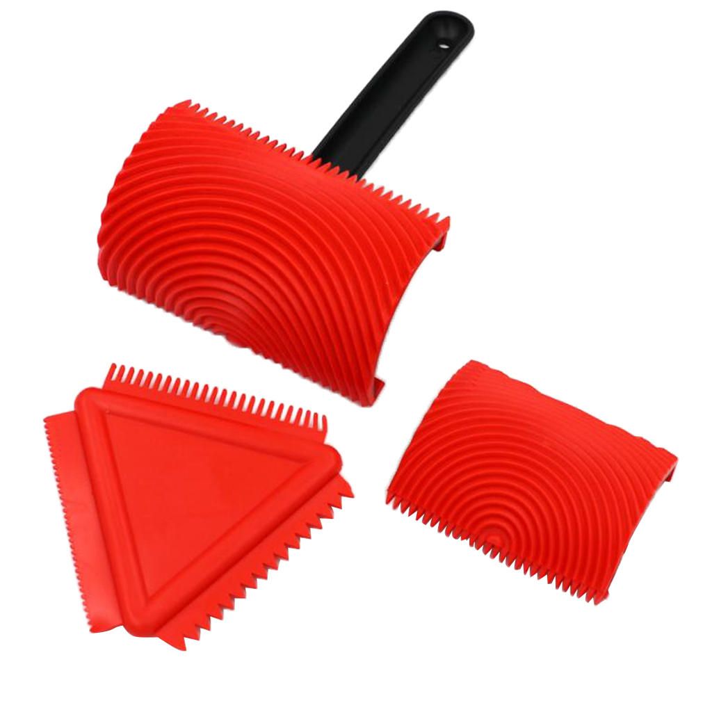 Red Rubber  Roller With Handle Decorating Grain Pattern Wall Tool
