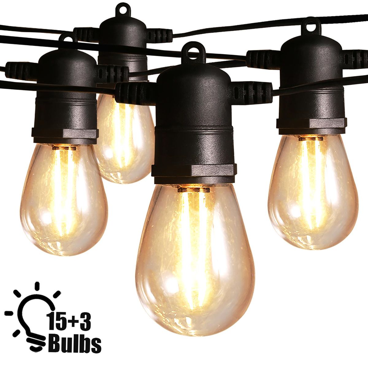 LEDs Outdoor String Lights 14.6m/48ft 15 Bulbs with 3 Replaceable Bulbs S14 Shatterproof Globe Bulbs IP65 Water-resistant for  Garden Lighting for Inside Outside Decoration Wedding Party Backyard