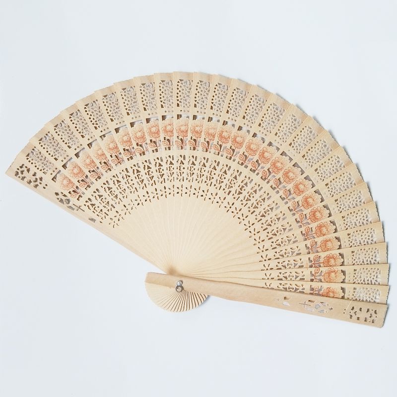 Aroma Dance Ladies Folding Fan Wood Wooden Performance Craft Hollow Wooden Fan Pattern Fan Sunflower Floral Carving Bamboo