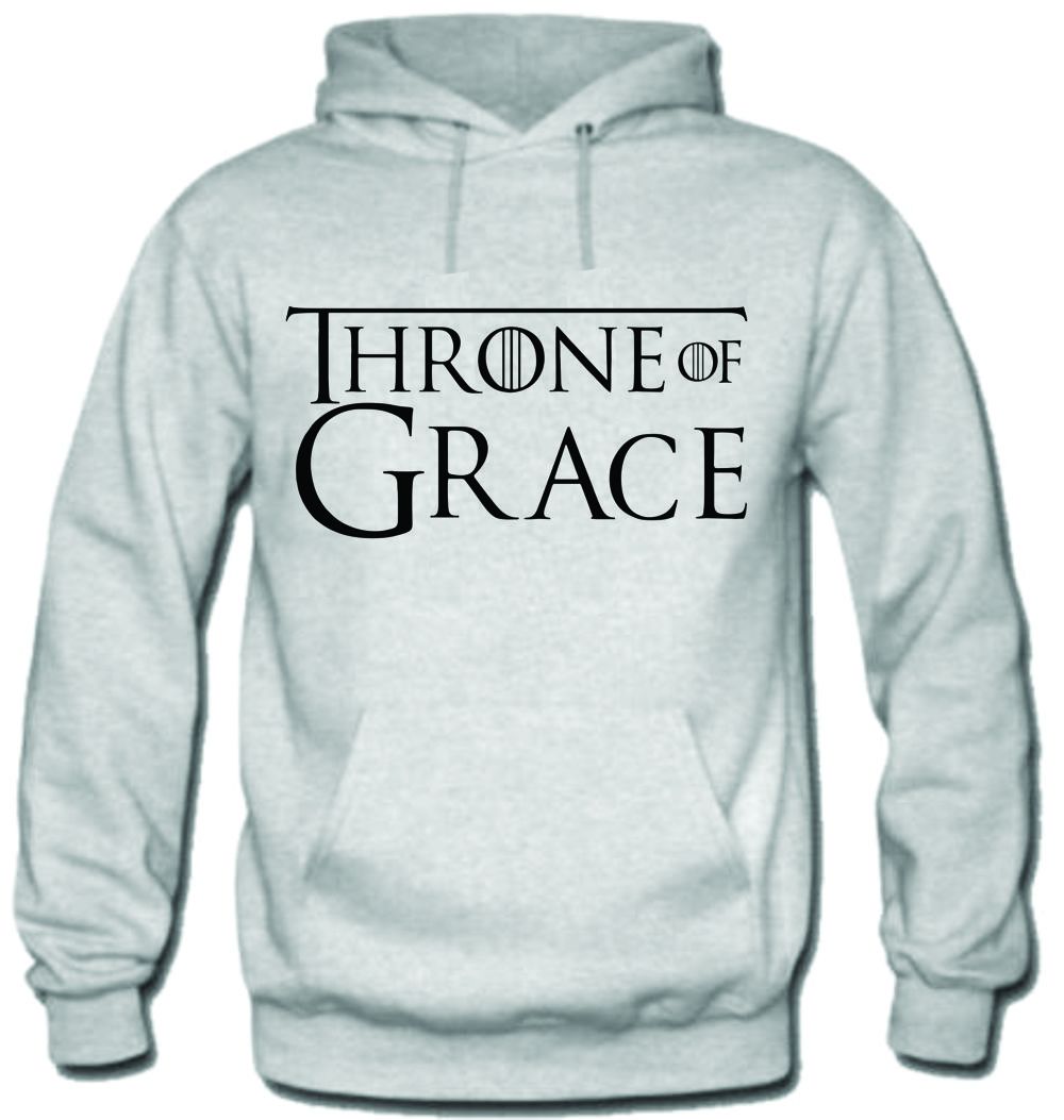 Throne Of Grace Printed Hoodie- Light Grey