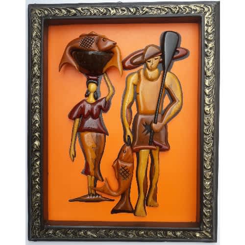 Wooden Carved Fishing Themed African Handmade Art