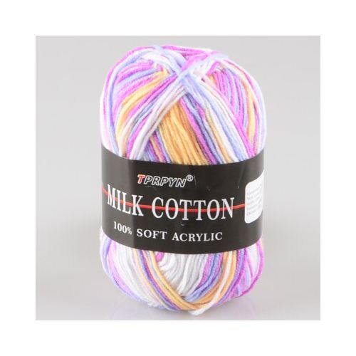 1Pc=50g Knitting Crochet Milk Cotton Wool Yarn Hand Knitted Yarn DIY Craft Knit Yarn Sweater Scarf Hat Line Threads 120M-22white Yellow Purpl