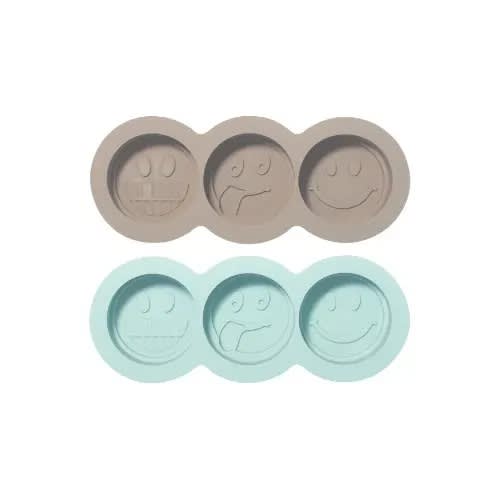 Smiley Shaped Ice Cube Silicone Mould - Light Blue & Brown
