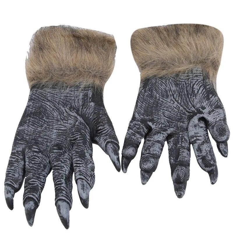 Halloween Horror Mask Wolf Gloves Funny Cosplay Wolf Head Gloves Werewolf Wolf Claw Claw Gloves For Decoration