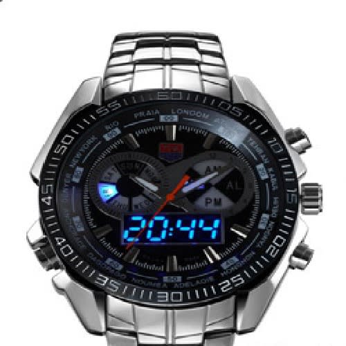 Stainless Steel Analog & Digital Watch - Silver