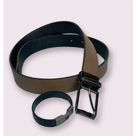 42" Reversible Belt - Black and Peanut Brown + Leather Bracelet