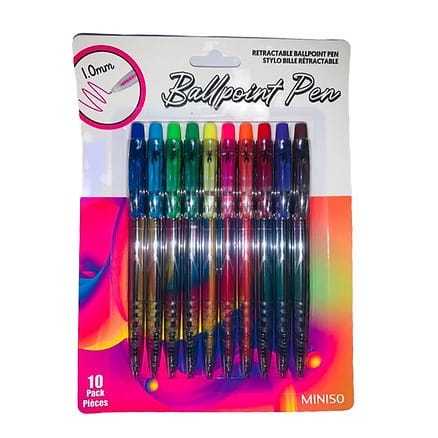 Retractable Ballpoint Pen 10 Pack- Coloured