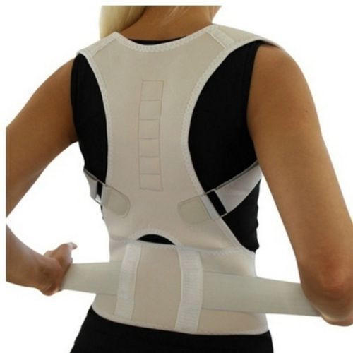 (#White L)Adjustable Posture Corrector Back Corset Belt Straightener Brace Shoulder Corrector Lumba