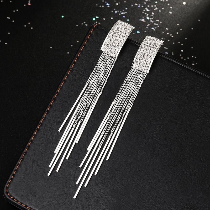 New Gold Color Long Crystal Tassel clip on Earrings Without Piercing for Women Wedding Brinco Fashion Jewelry Gifts