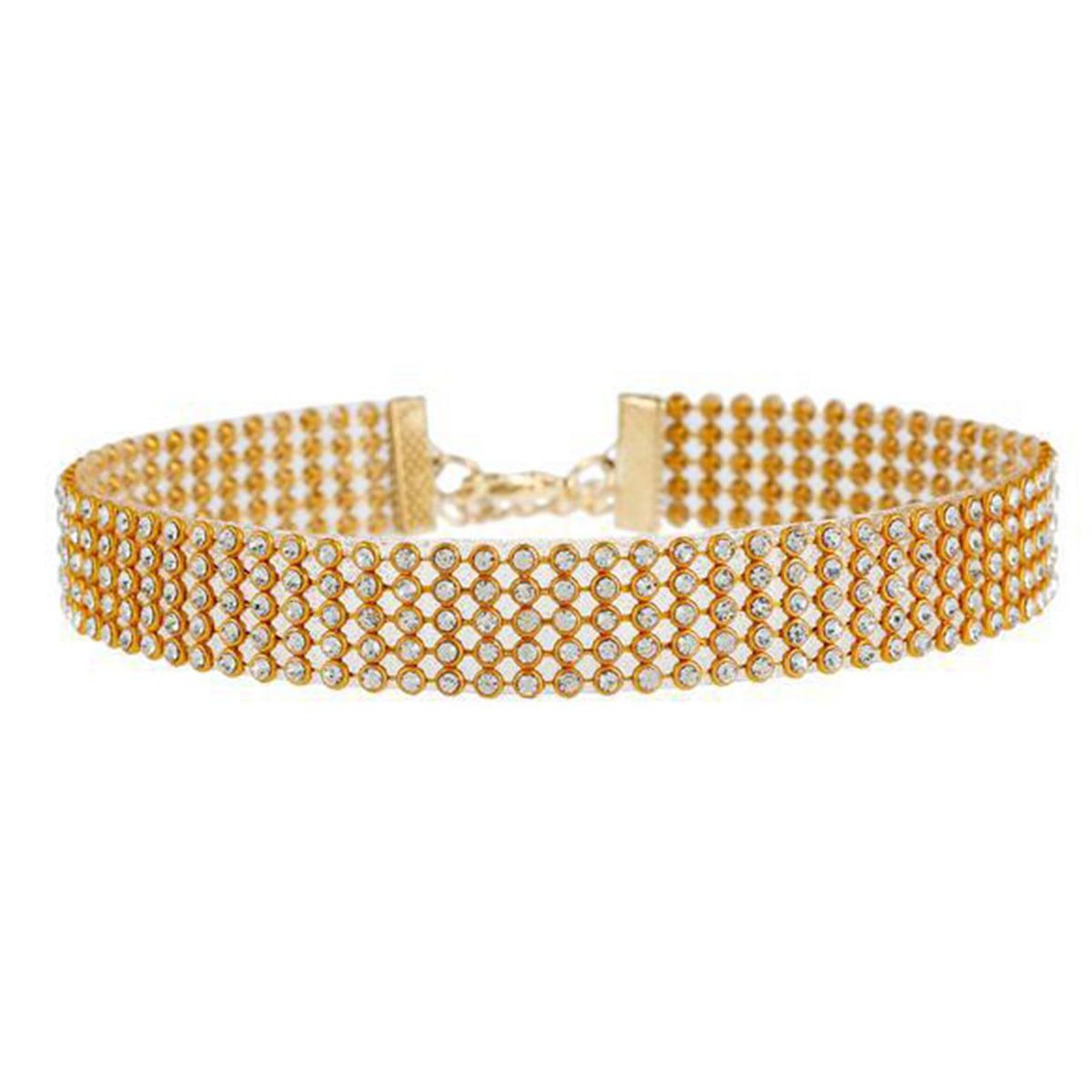 Adjustable Wide Alloy Choker Collar Inlay Rhinestone-Golden