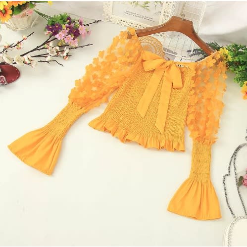 3d Floral Blouse- Mustard