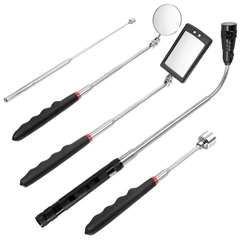 HHO-5PCS Magnetic Telescoping Pick-Up Tool Kit with 20Lb/1.5Lb Pick Up Rod, Round/Square 360 Swivel Adjustable Inspection Mirror