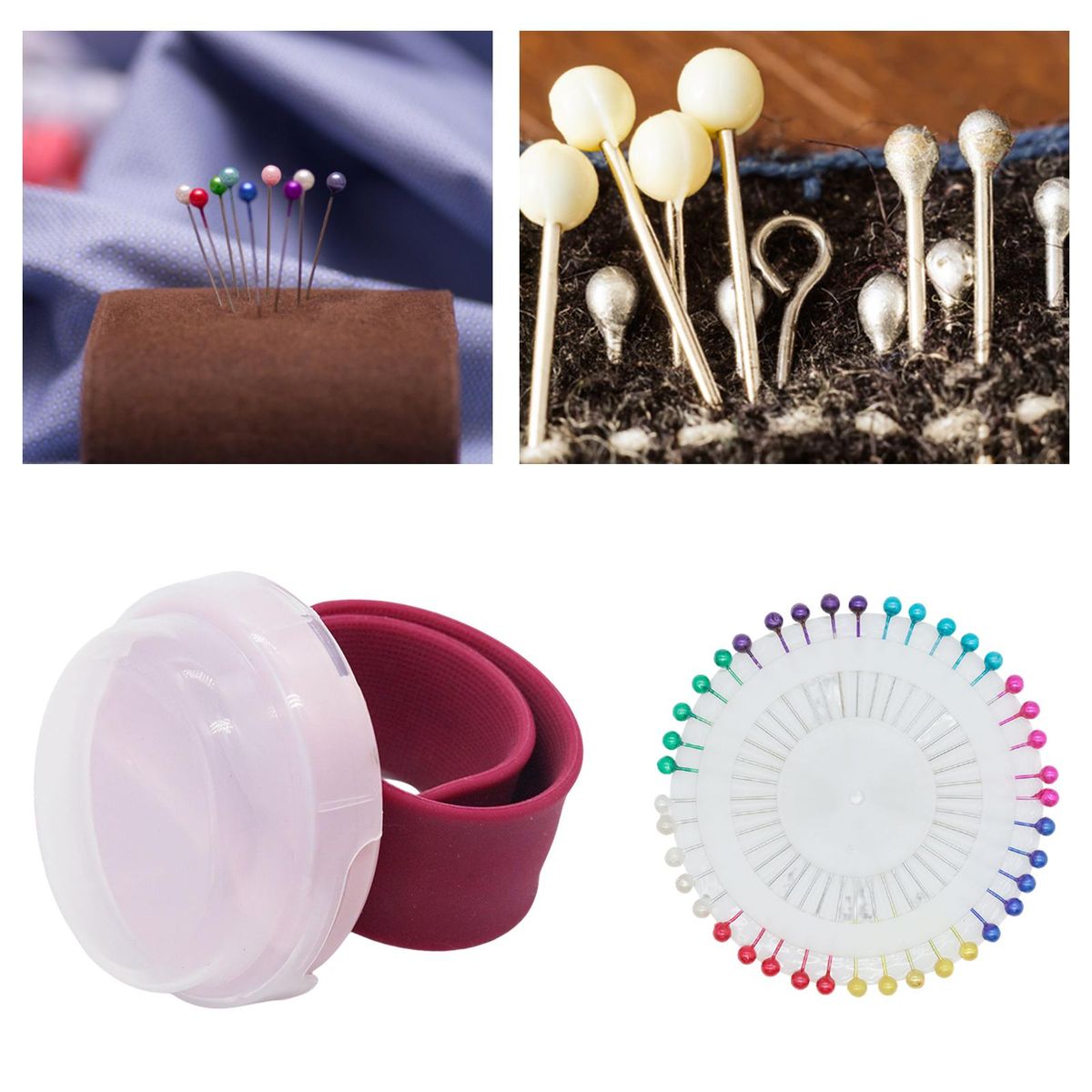 Magnetic Wrist Pin Holder & 40Pcs Sewing Pins Colored Ball Heads Red