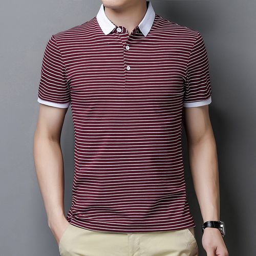 Big Size M-4XL Mens Striped Polos Shirt Business Casual Short Sleeve Top For Men Red