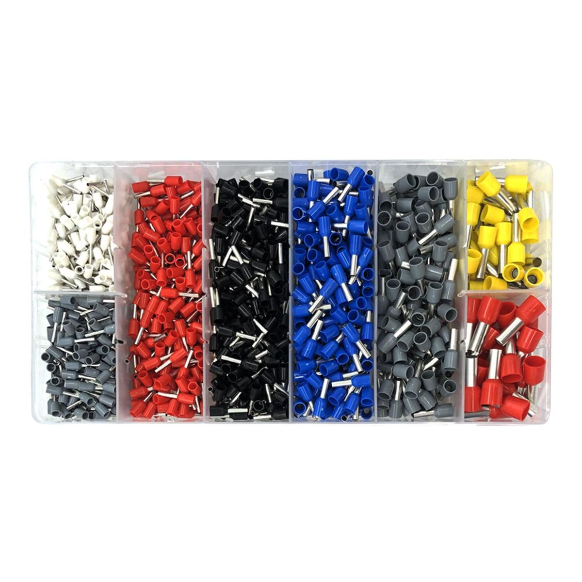 1250pcs HSC8 6-4A Tube Type Terminal Sent in White Black Red Blue Yellow Gray Mix Colors 0.25-10MM2 with Storage Case