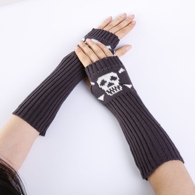 Jacquard Skull Fingerless Kni Warm Gloves