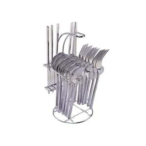 Stainless Steel Cutlery Set With Stand-24 Pieces