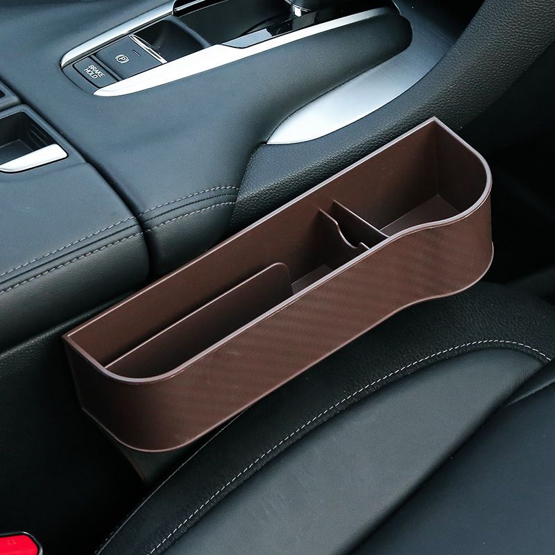 Carbon Fiber Car Auto Seat Gap Filler Crevice Storage Organizer Box For Cup Holder Dropshipping Interior Accessory Brown-Right Side