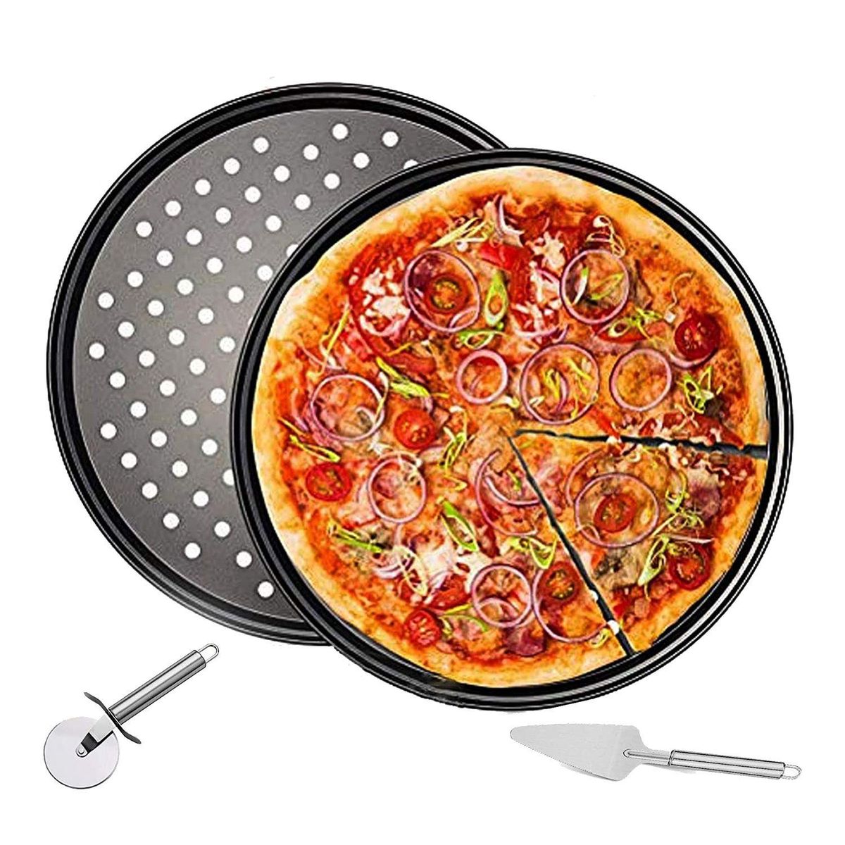 12.5Inch Round Pizza Pan Pizza Cutter Pizza Slicer Kit