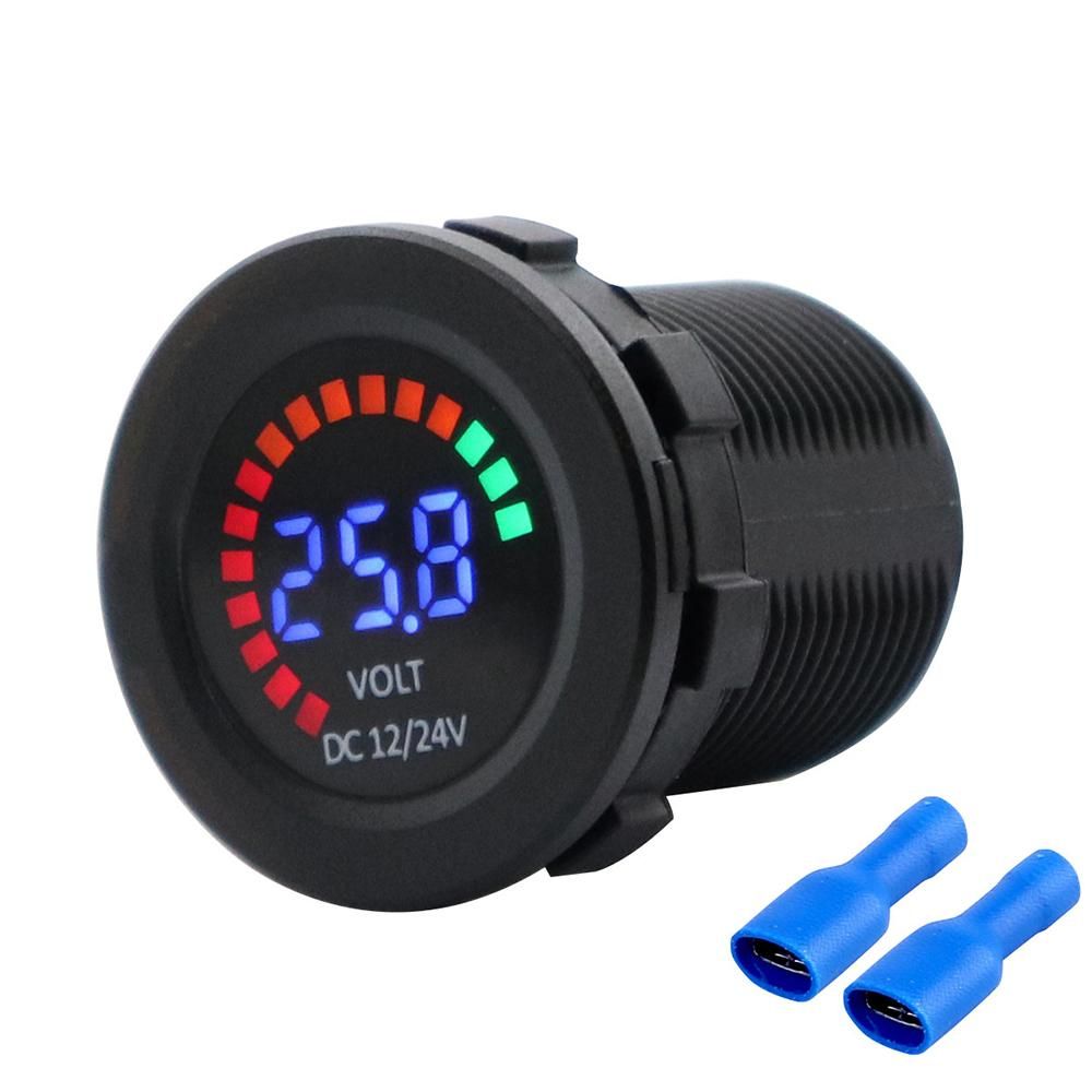 New 12/24V Color LED DC Digital Display Voltmeter with Low Pressure Buzzer Alarm Waterproof Tester Volt Gauge for Car Motorcycle Truck Boat Marine